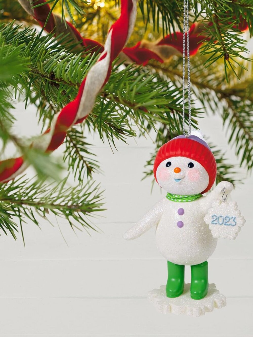 Hallmark Keepsake 2023 Sweet Snowman Ornament Holder NIB Glitter Christmas Decor